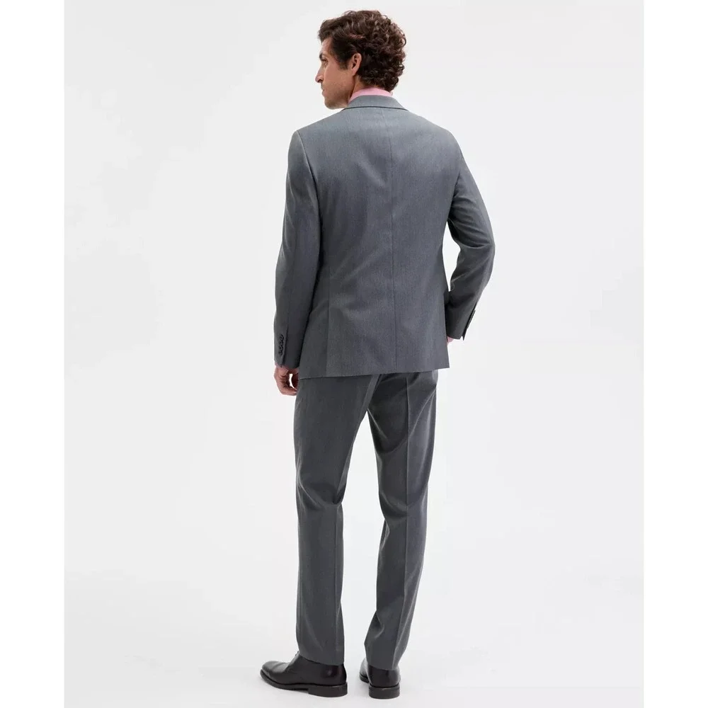 DKNY Men's 3-Piece‎ Suit 48R 42Wx32L Black Modern Fit Vested Gray Pindot